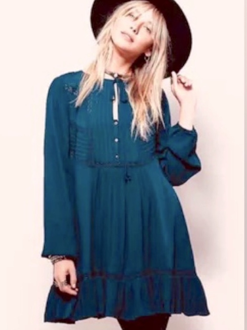 Free People Sweet Treat Tunic Mini Dress Teal Women’s Size Small RARE